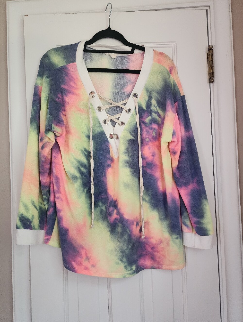 Bibi Tie-Dye Lace-Up V-Neck Women’s Top — Multicolor